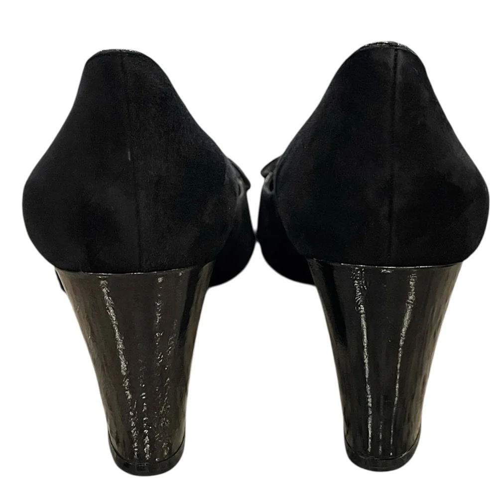 Enzo Angiolini Womens 9.5M Eatotiana Pumps Block Heel Suede Patent Accent Black